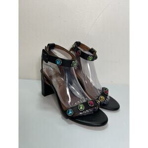 Kurt Geiger Octavia Ankle Strap Sandal Heel Black Multicolor Jewel Size 40.5/9.5